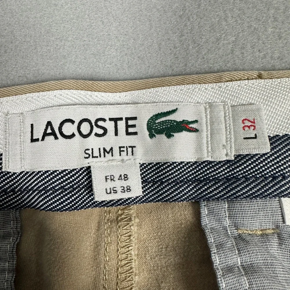 Lacoste Pants Men 38X32 Slim Fit Chino Khaki Tan Stretch Straight Leg Flat Front